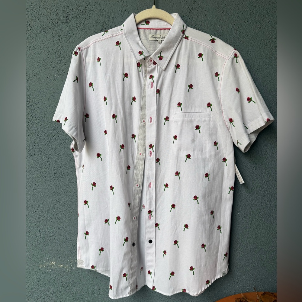 White Rose-Patterned Men's Shirt
